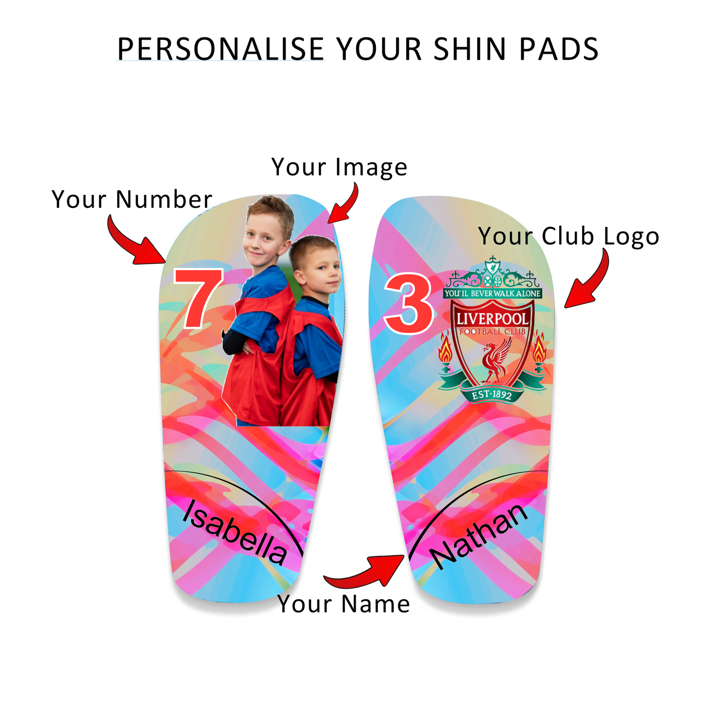 Personalised Custom Shin Pads Kids Football/ Soccer Gift
