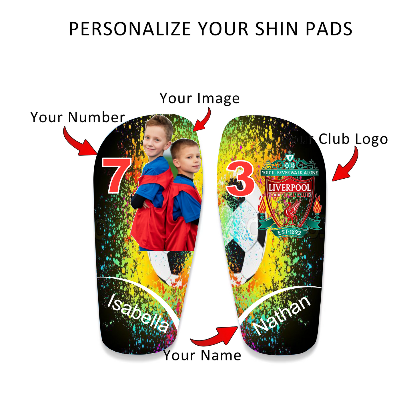 Personalised Custom Shin Pads Kids Football/ Soccer Gift