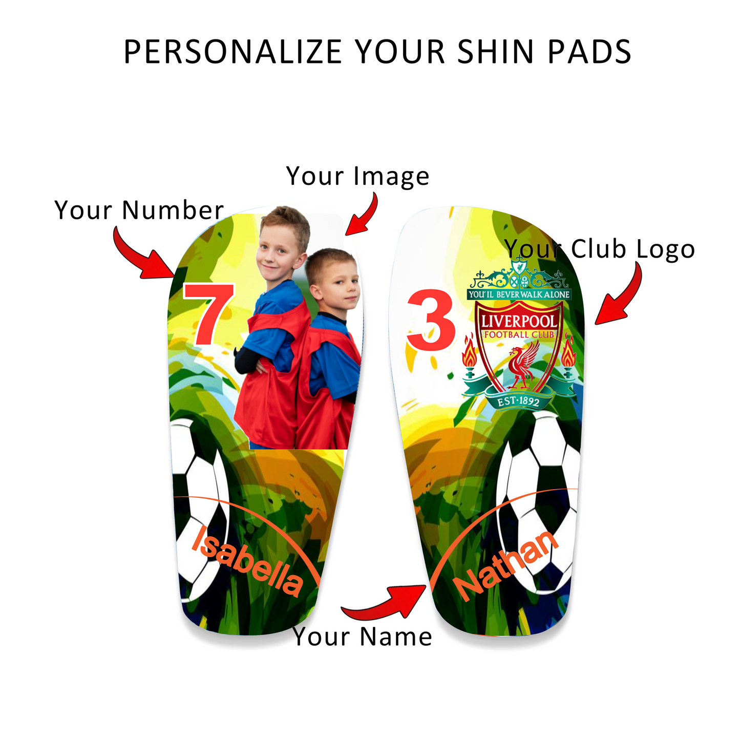 Personalised Custom Shin Pads Kids Football/ Soccer Gift