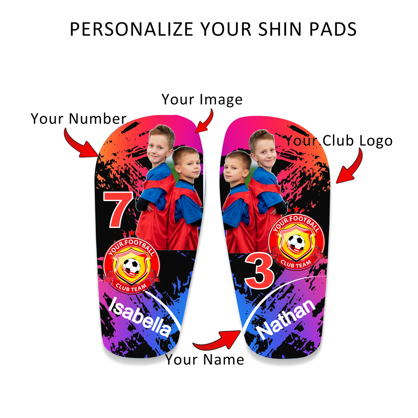 Personalised Custom Shin Pads Kids Football/ Soccer Gift