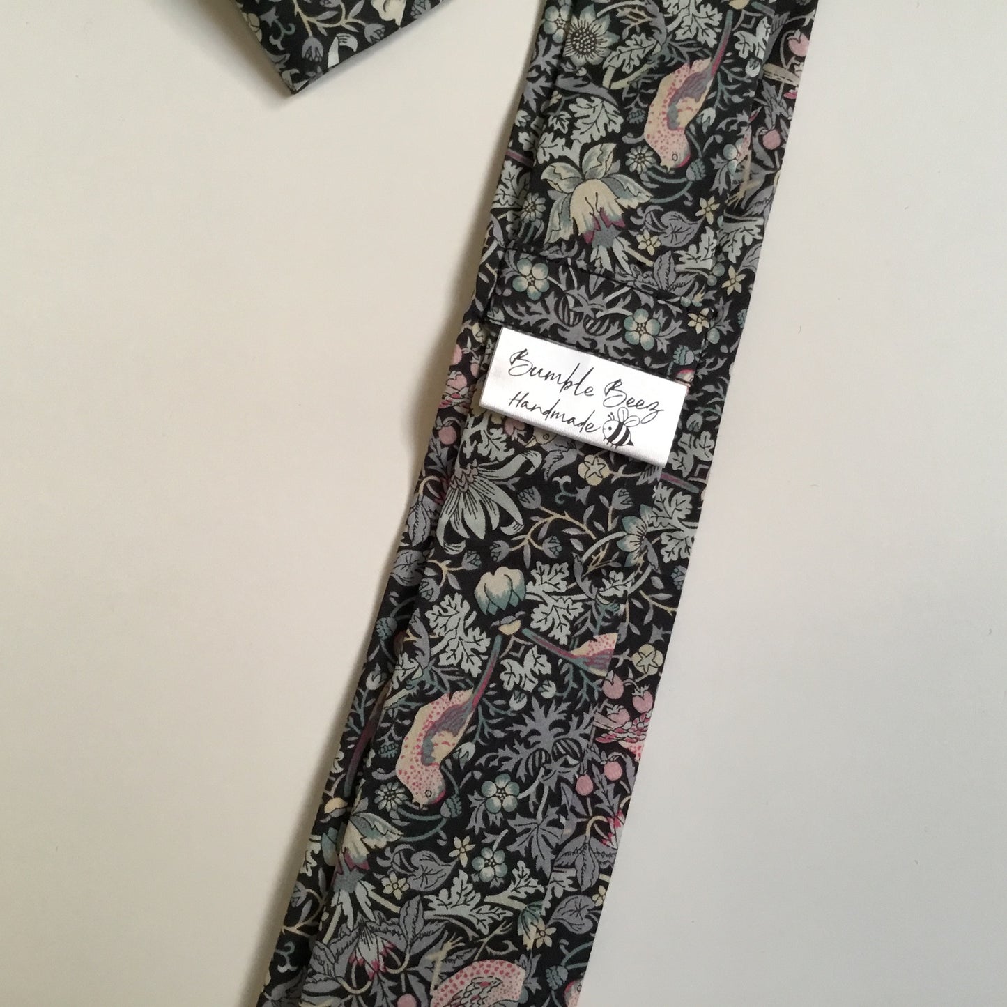 Gentleman's Neck Tie in Black Strawberry Thief Liberty of London.