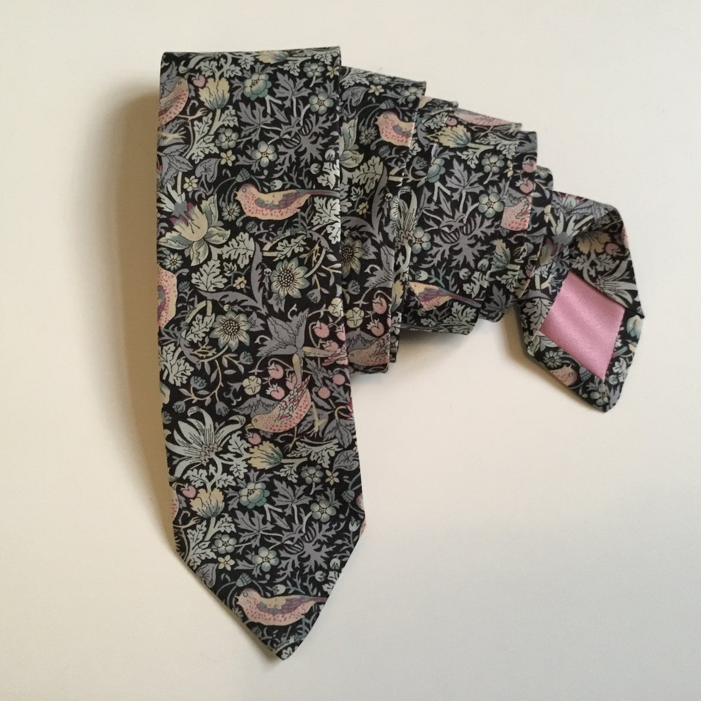 Gentleman's Neck Tie in Black Strawberry Thief Liberty of London.