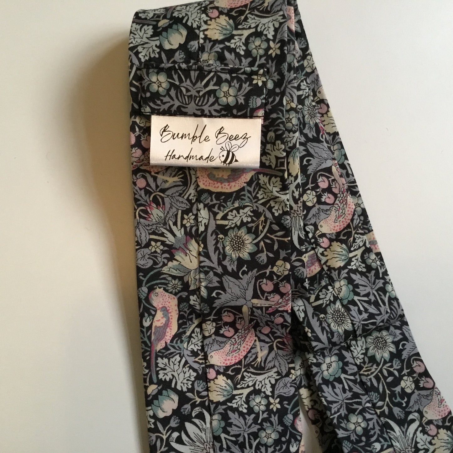 Gentleman's Neck Tie in Black Strawberry Thief Liberty of London.