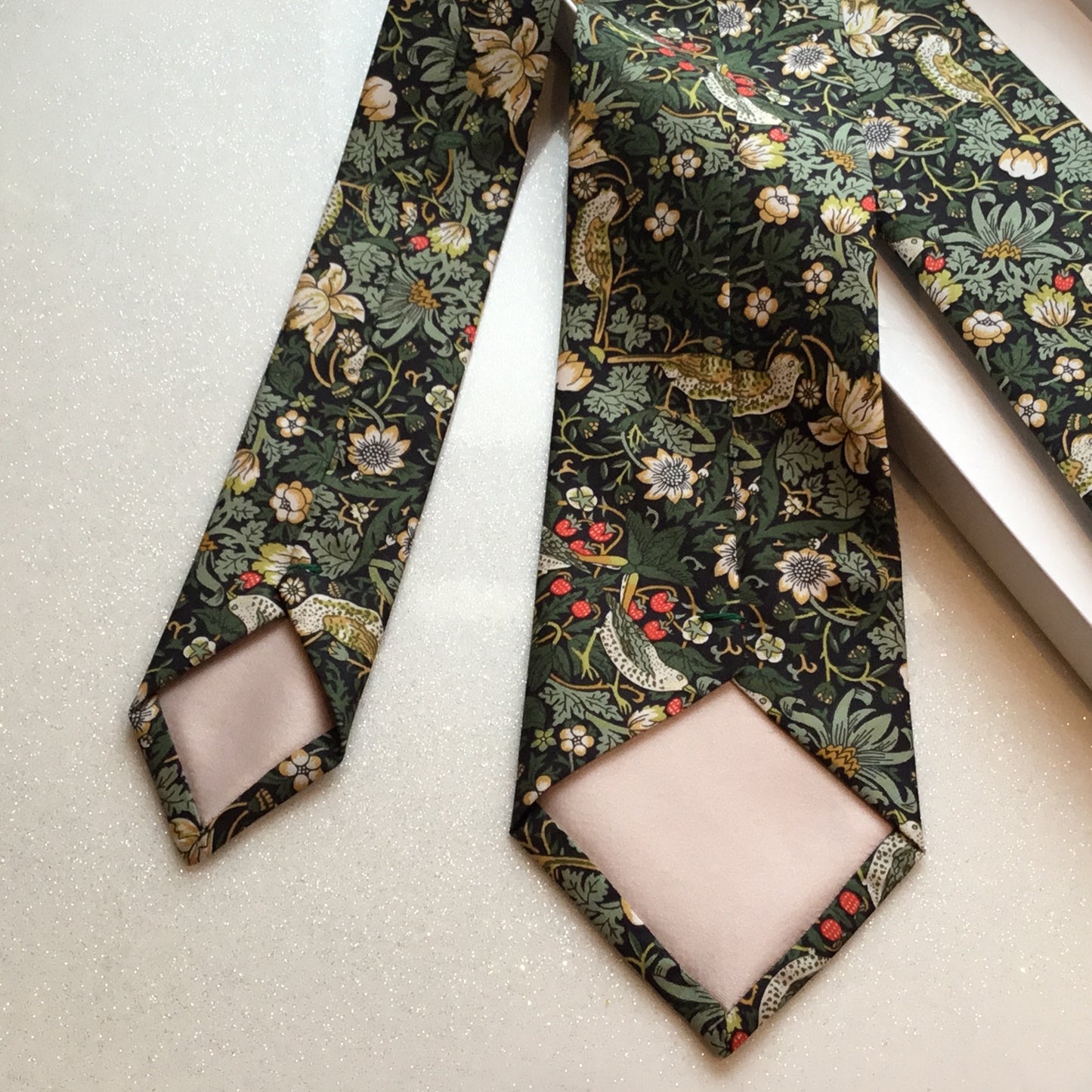 Gentleman's Neck Tie in Dark Blue Strawberry Thief Liberty of London.