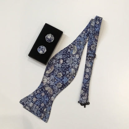 Liberty Self Tie Bow Tie Dark Blue Strawberry Thief Print